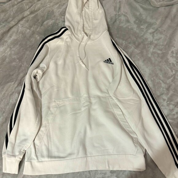 White Adidas Hoodie (Large), Black Stripes - Picture 1 of 1